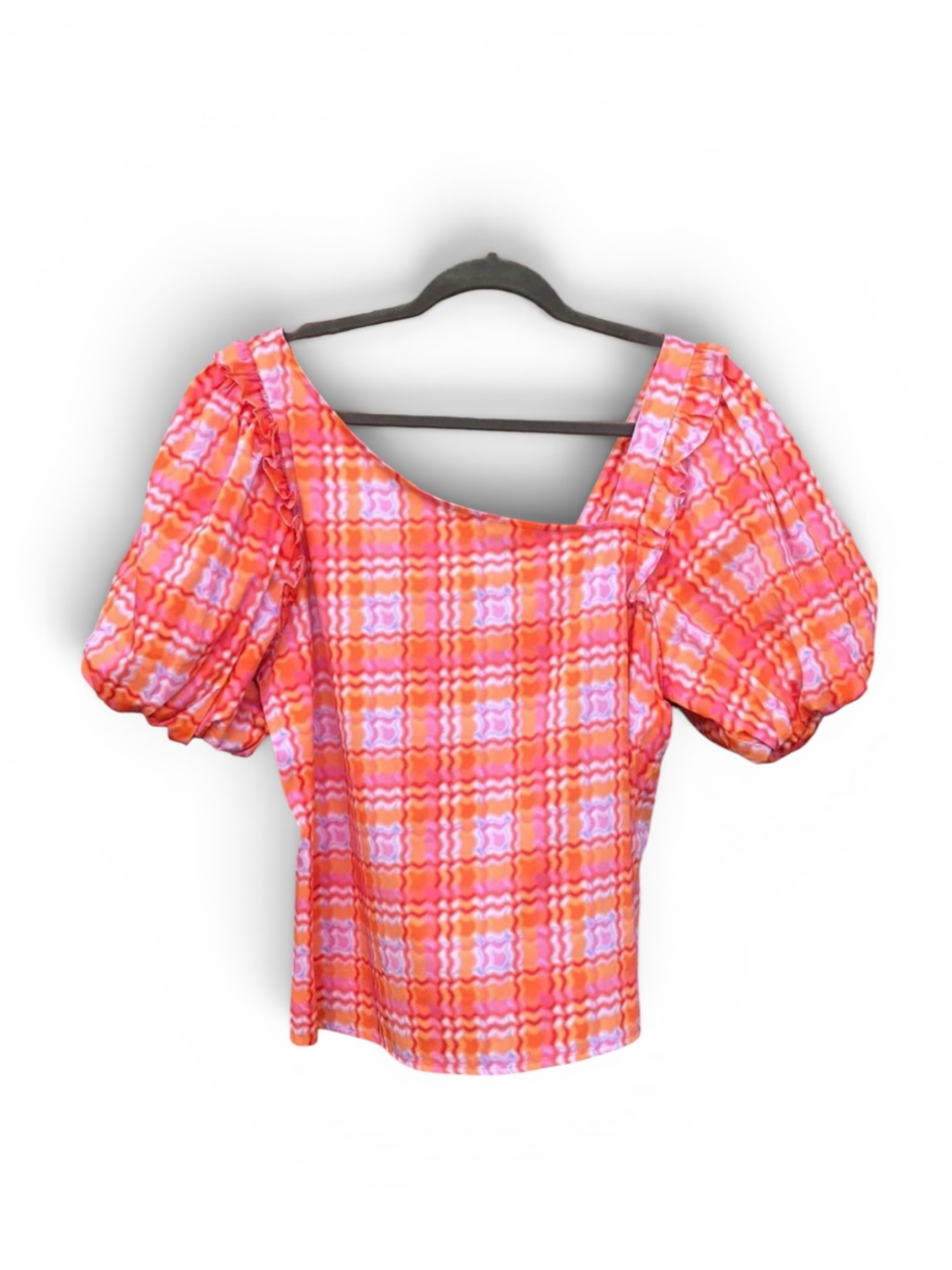 Alden Adair Layla Top Orange Wavy Plaid Sz Xl Nwot